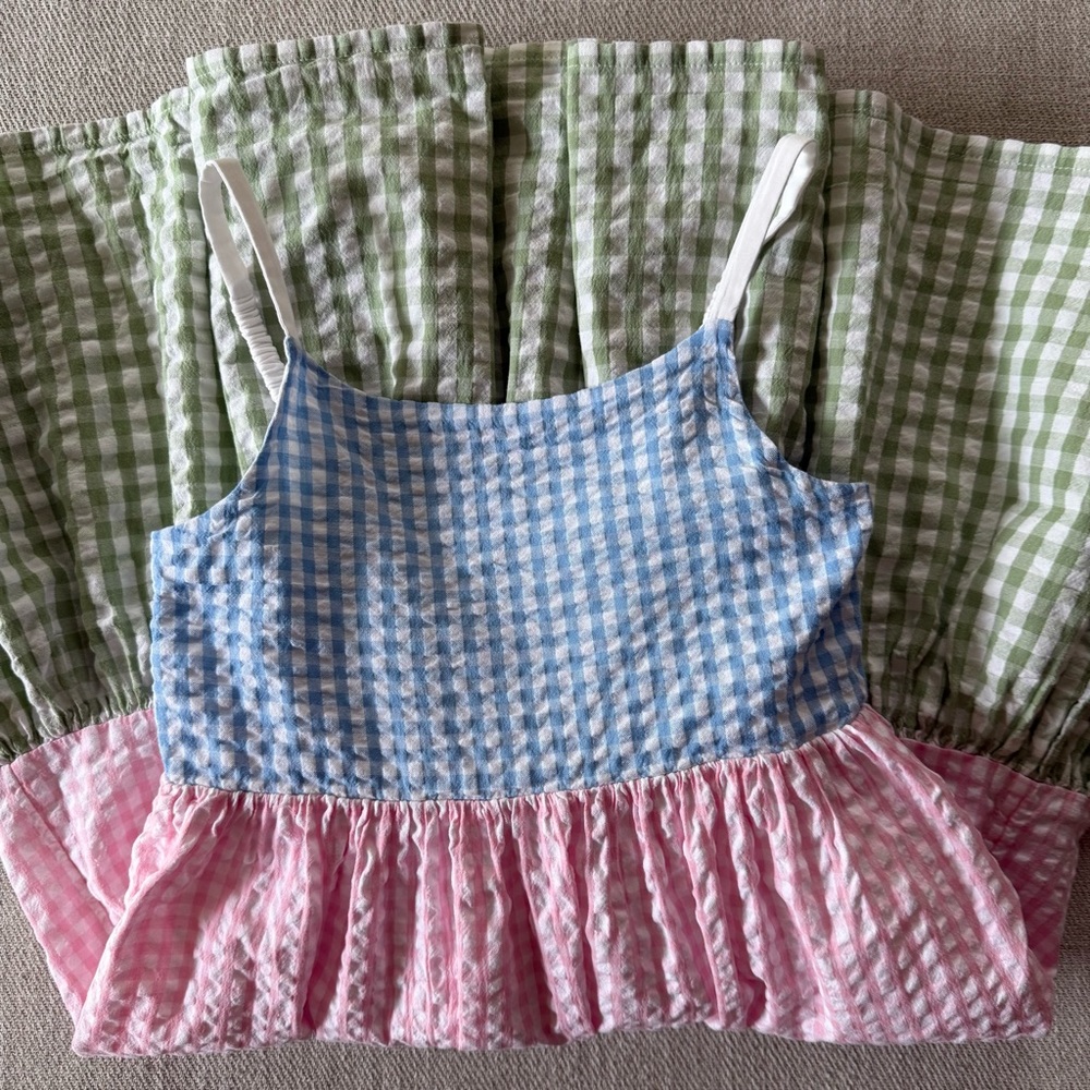 Mini Boden Girls Gingham Colorblock Dress - Picture 7 of 8